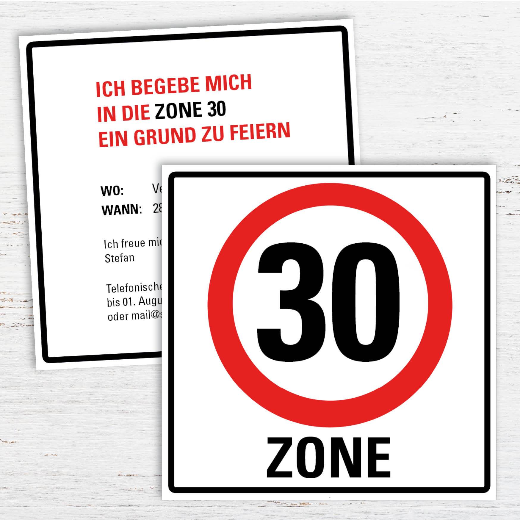 Einladung zum 30. Geburtstag: Verkehrsschild 30 Zone Individuelle Einladung